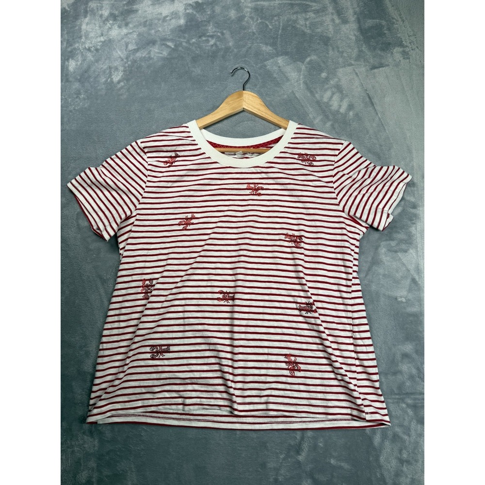 Jane And Delancey T Shirt Womens M Red White Striped Rhinestone Lobster Applique